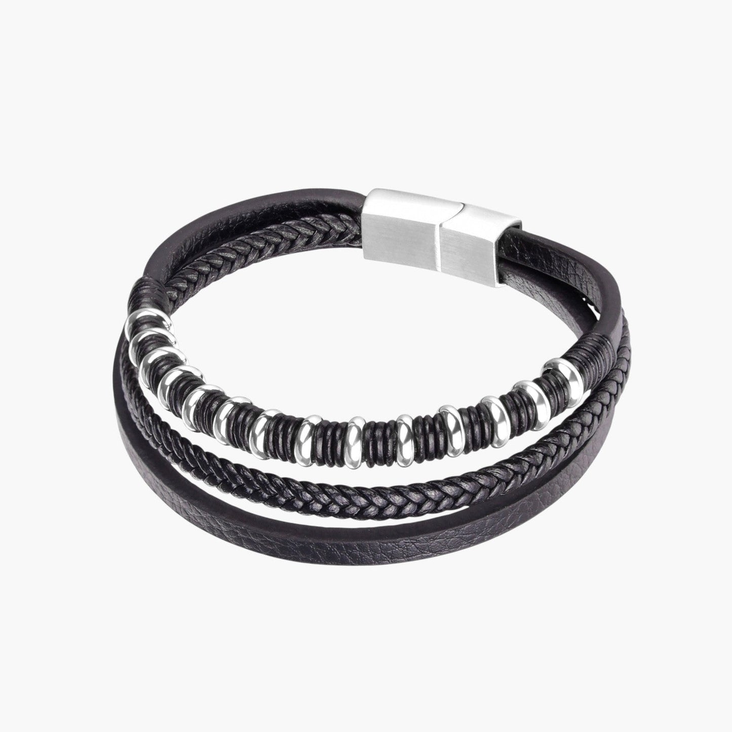 Pulseira de Couro e Aço Inoxidável