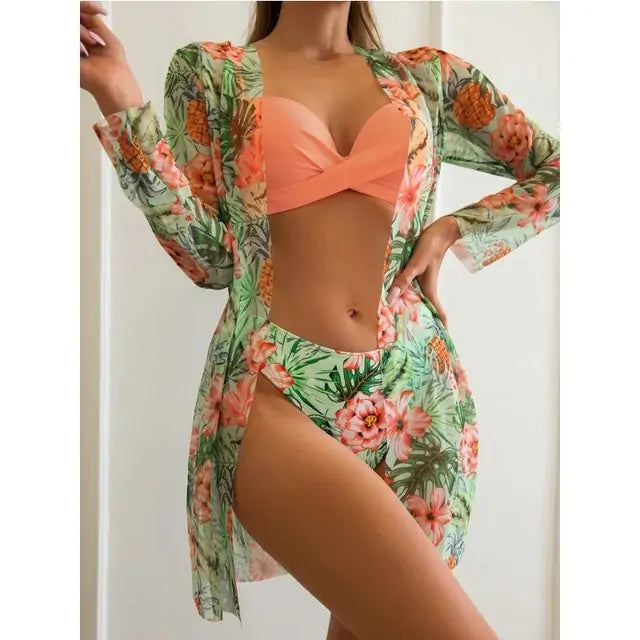 Three-piece Floral Bikini Set