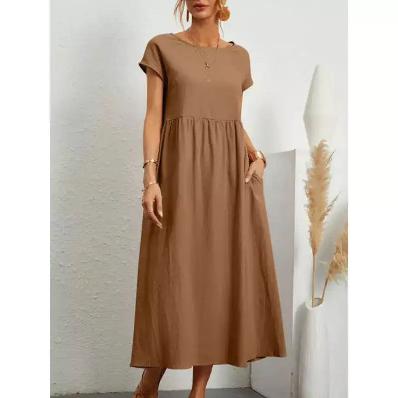 Women’s Long Linen Summer Dress with Pockets – Casual Loose Fit Midi Dress