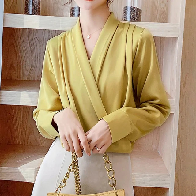 Draped Satin Blouse for Women - Elegant & Chic