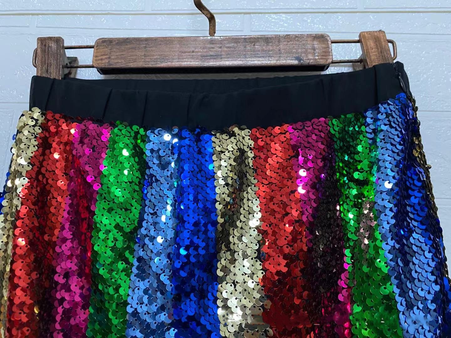 Color Block Sequin Skirt –  Knee-Length Party Skirt