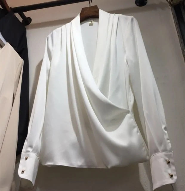 Draped Satin Blouse for Women - Elegant & Chic