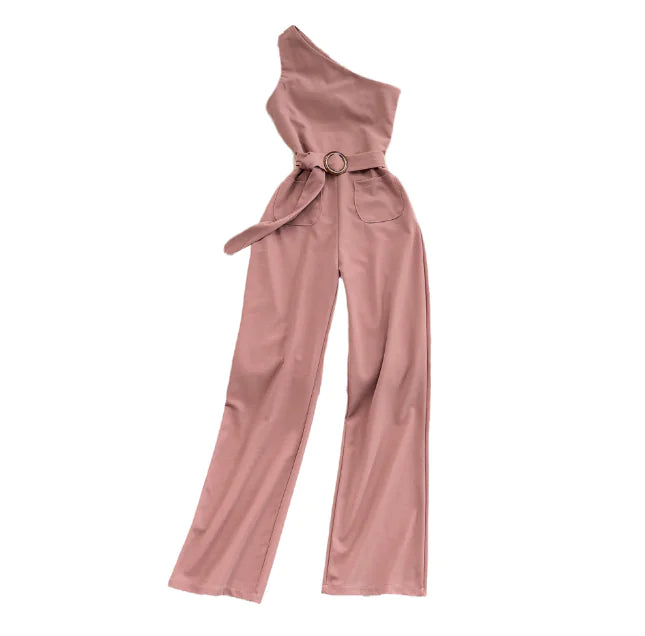 One-Shoulder SlimFit Jumpsuit – High-Waist Asymmetrical Style
