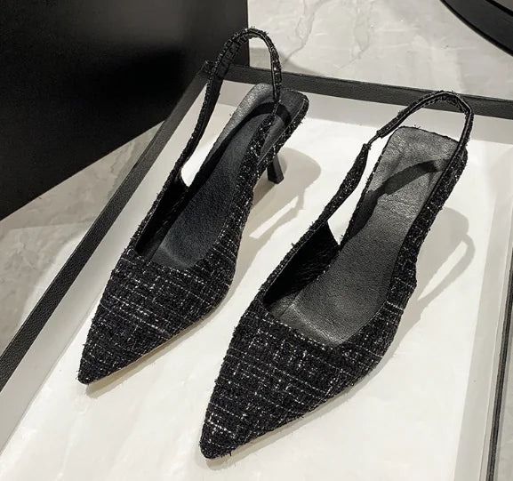 Elegant Tweed Slingback Kitten-Heel Pumps – Chic & Comfortable
