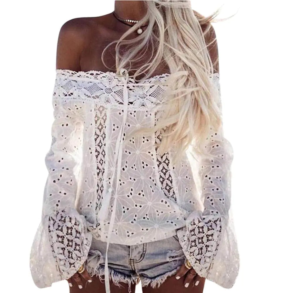 Summer Sexy White Lace Blouse