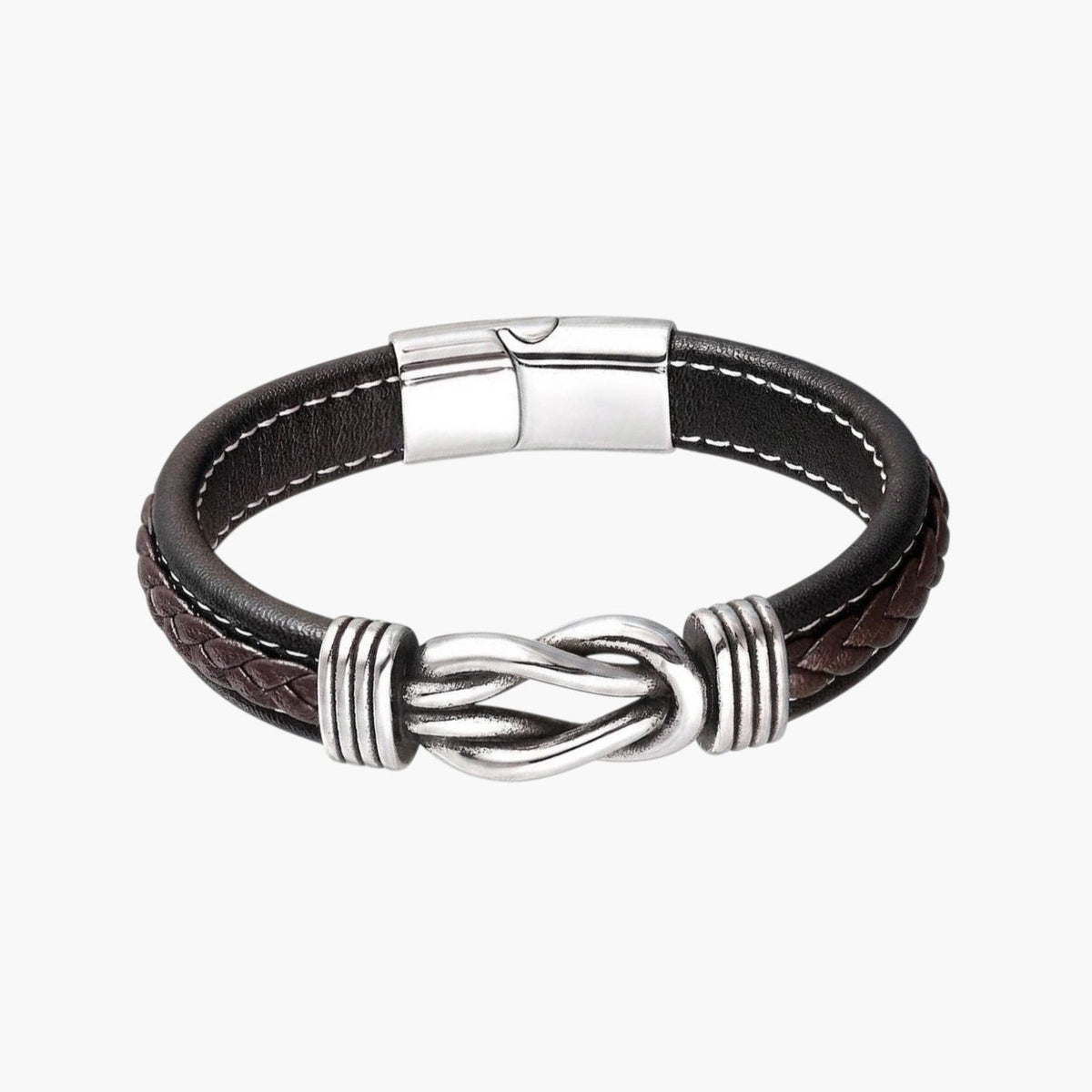 Pulseira de Couro com Nó Marinheiro em Aço Inoxidável