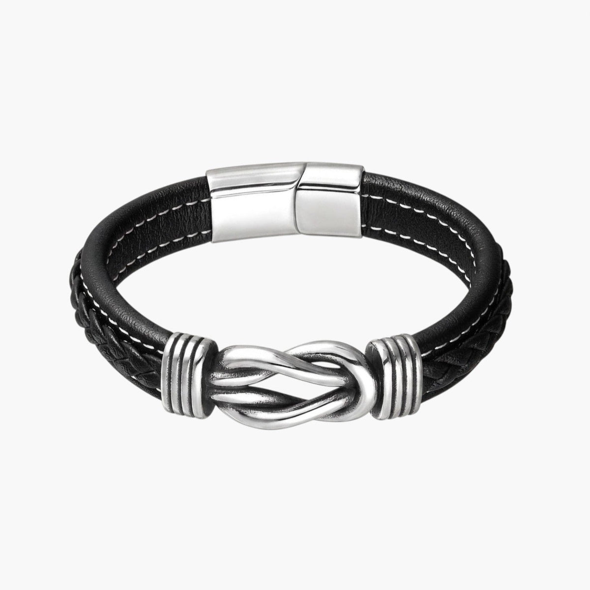 Pulseira de Couro com Nó Marinheiro em Aço Inoxidável