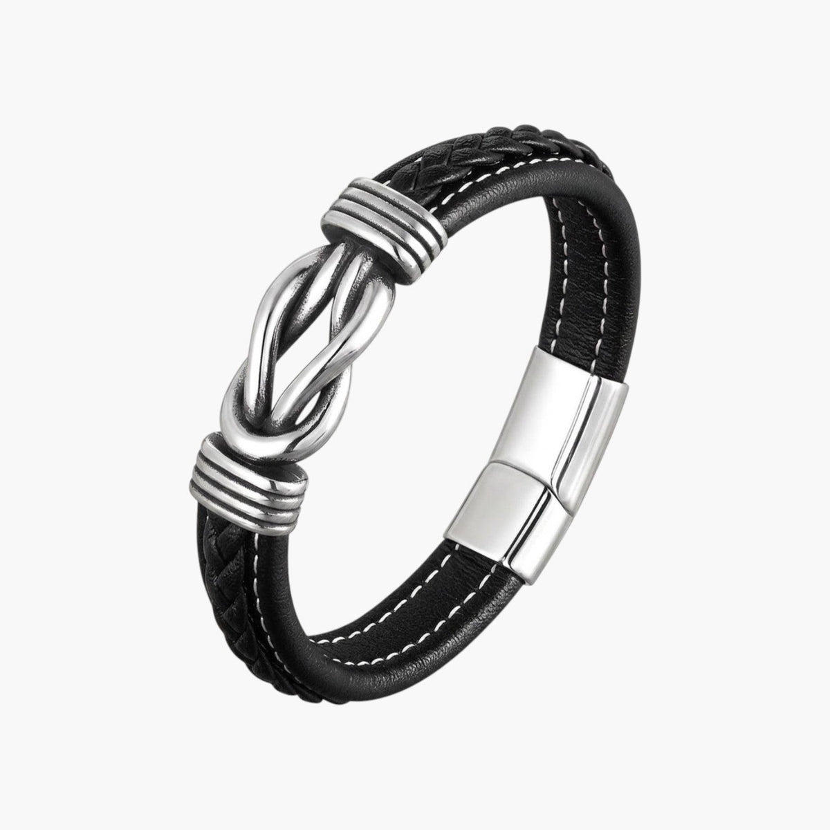 Pulseira de Couro com Nó Marinheiro em Aço Inoxidável