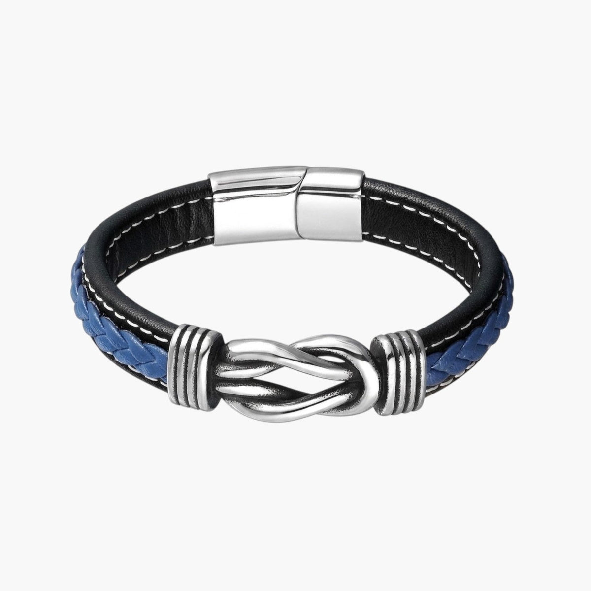 Pulseira de Couro com Nó Marinheiro em Aço Inoxidável