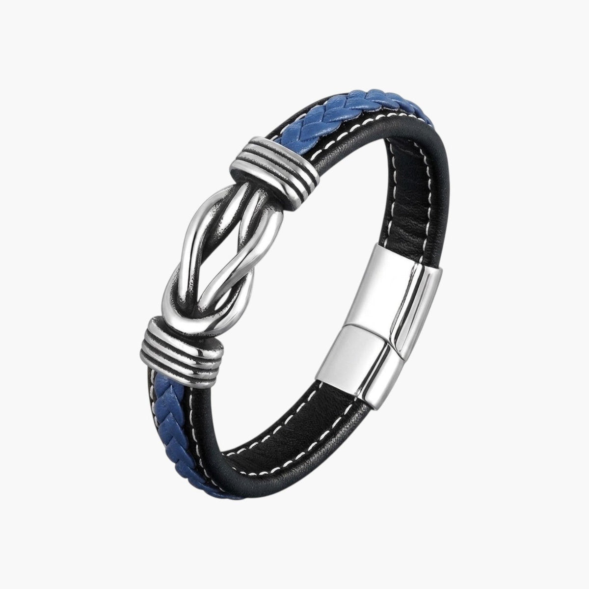 Pulseira de Couro com Nó Marinheiro em Aço Inoxidável