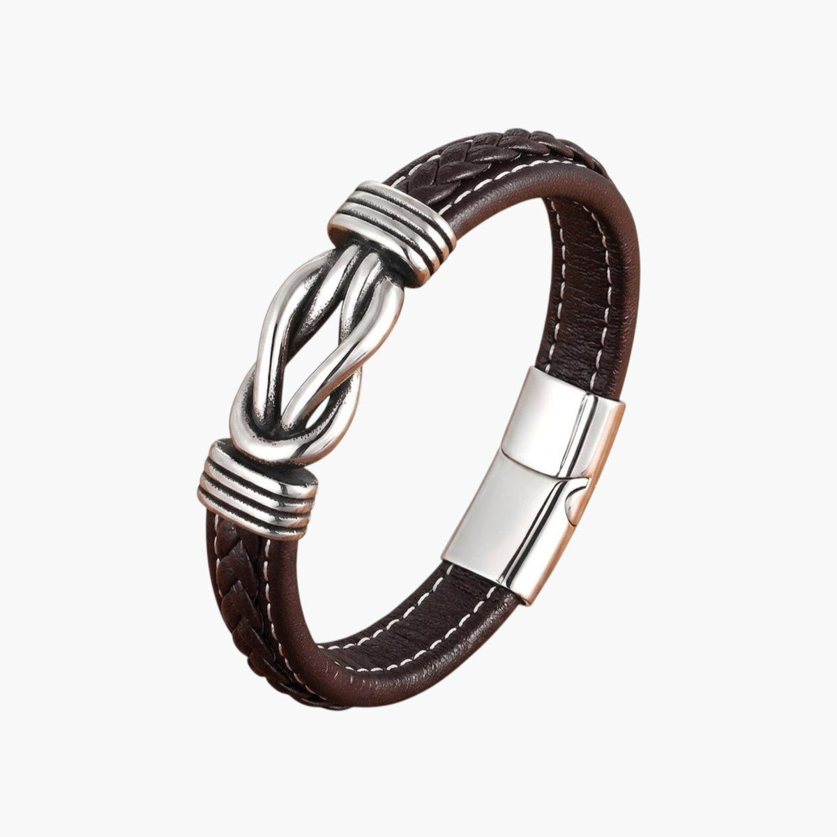 Pulseira de Couro com Nó Marinheiro em Aço Inoxidável