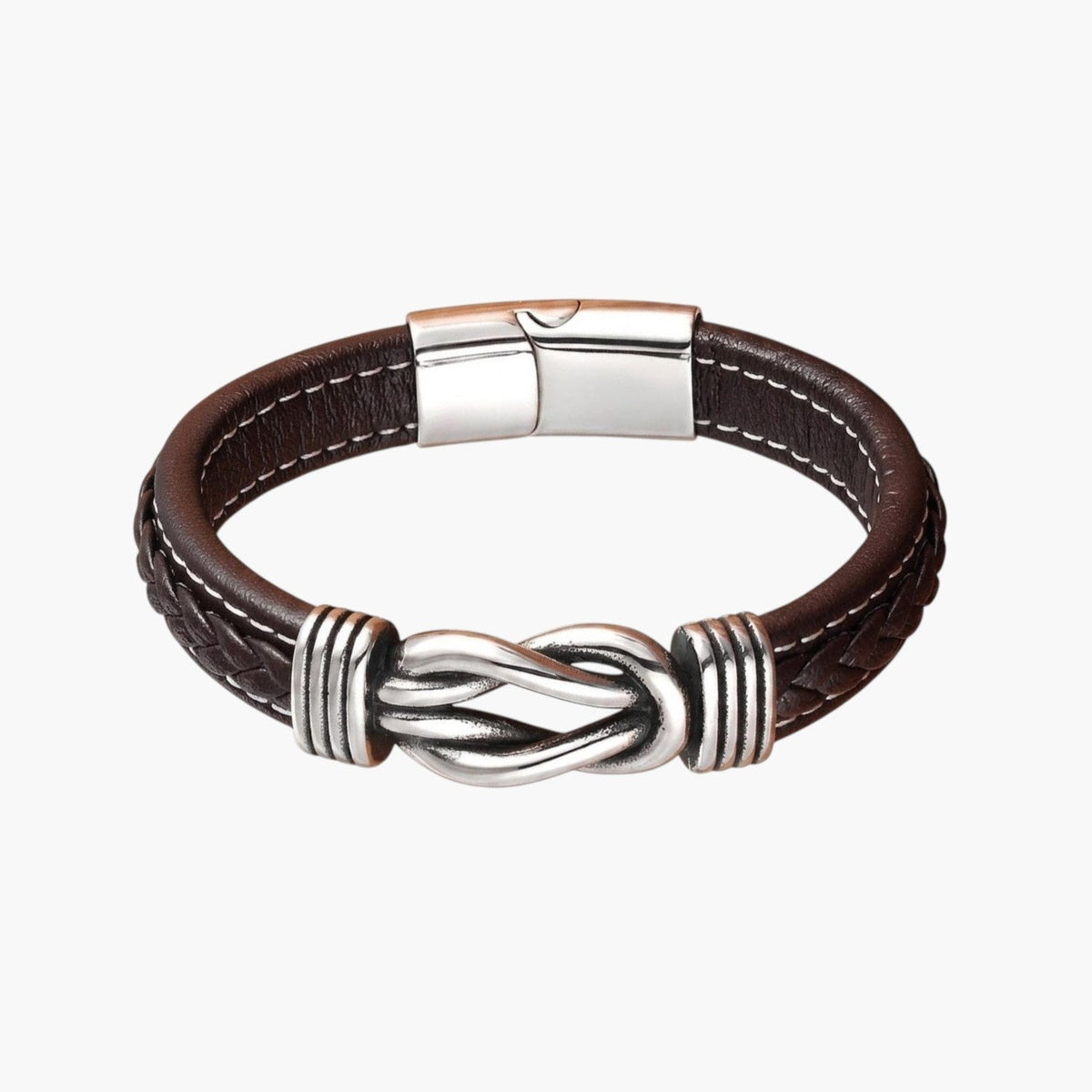 Pulseira de Couro com Nó Marinheiro em Aço Inoxidável