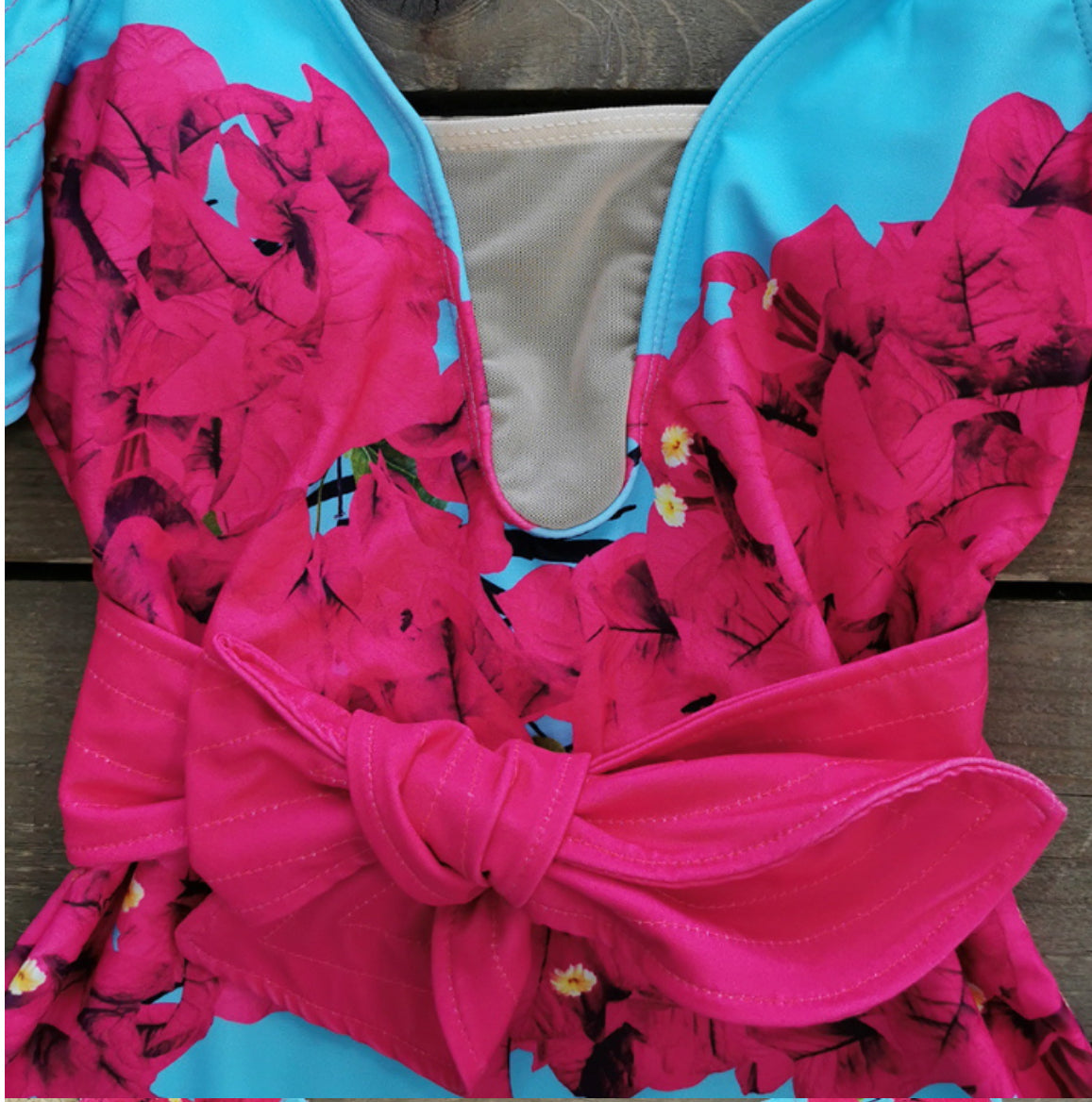 Maribel Pink & Blue Swimsuit – Santorini One-Piece Elegance