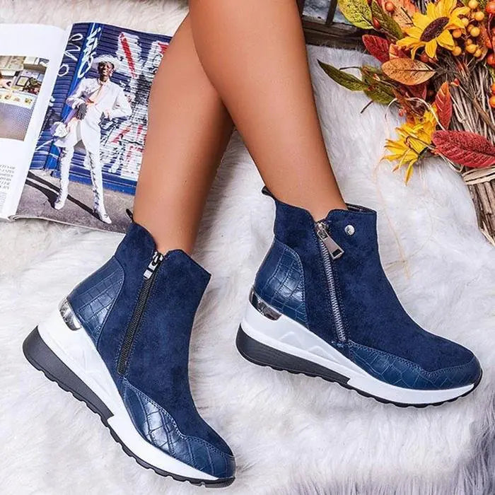 Women’s Wedge Ankle Boots with Side Zipper – Casual Platform Sneakers Boots