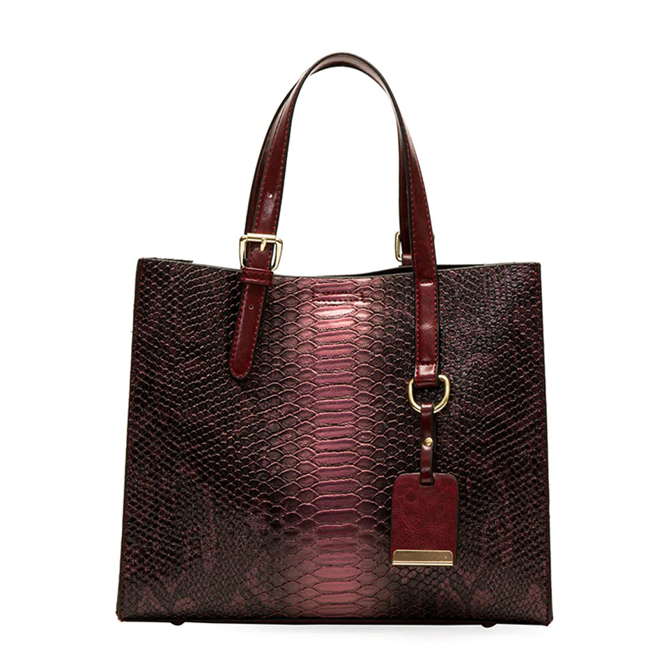 3-Piece Faux-Leather Handbag & Wallet Set – Vintage Snakeskin Accent