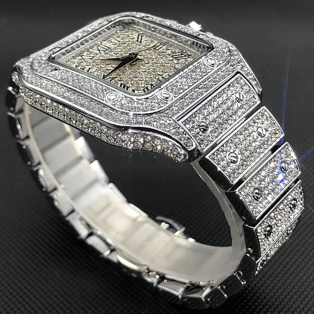 Swiss Geneva Diamond Watch – Stainless Steel Quartz Luxury Timepiece