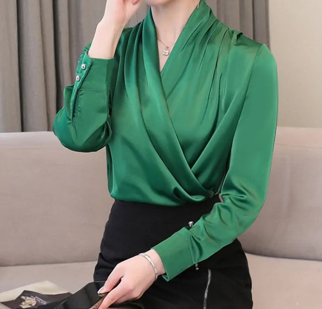 Draped Satin Blouse for Women - Elegant & Chic