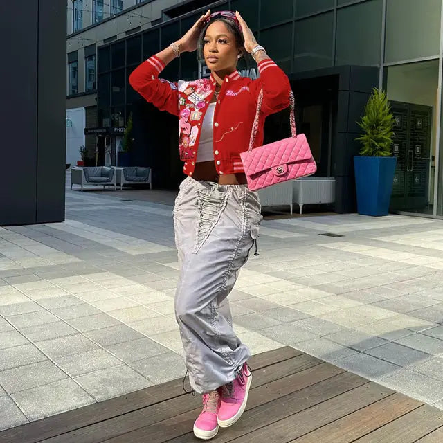 Women's Embroidered Baseball Jacket
