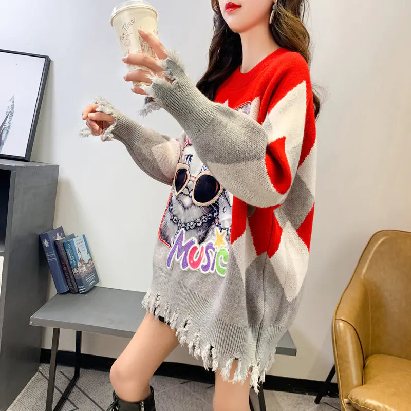 Cat Sequin Knit Sweater