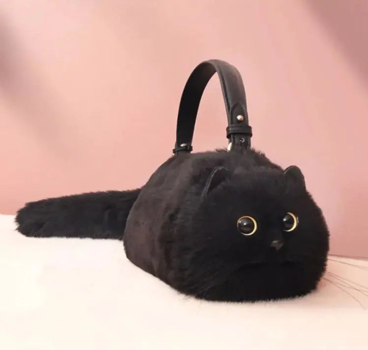 Handmade Plush Cat Shoulder Bag – Fluffy Crossbody Purse for Cat Lovers