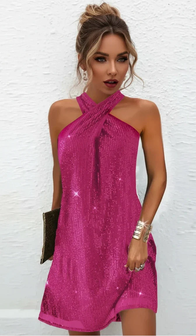 Elegant Halter Strapless Sequin Dress