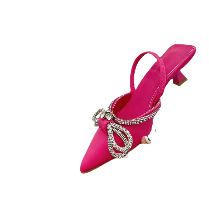 Rhinestone Bow Pointed Toe Slingback Pumps – Elegant Women’s Shoes