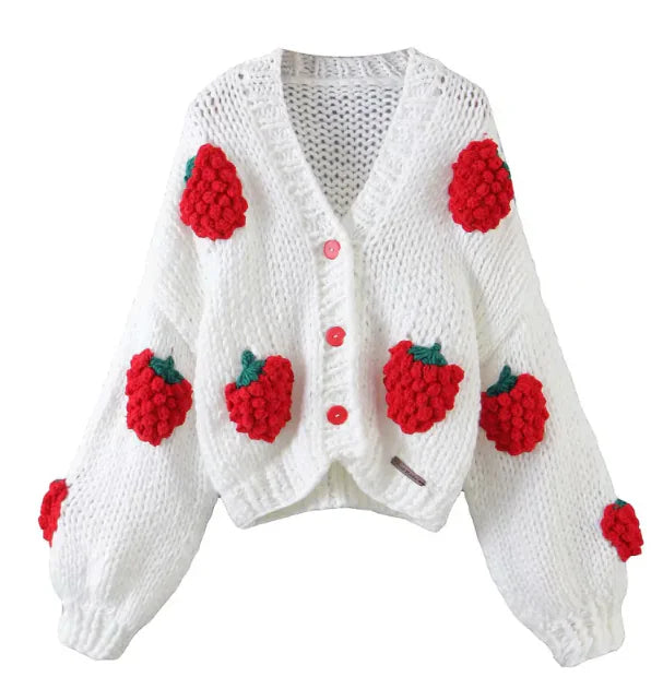 Handmade Chunky Knit 3D Flower Cardigan – Cozy Statement Sweater