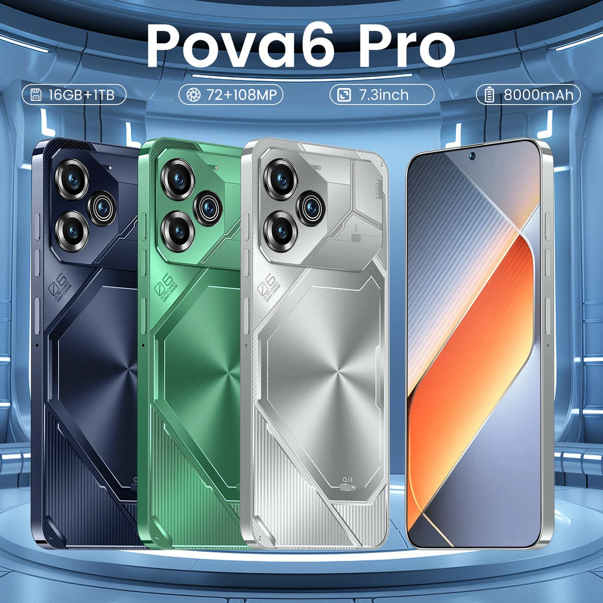 Original Unlocked Smartphone POVA6 Pro 16+1TB Android13.0 Phone 7.3-Inch 8000mah Tecno 5g Mobile Phone