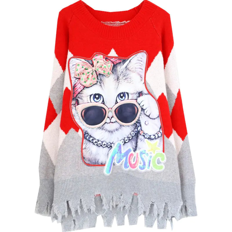 Cat Sequin Knit Sweater