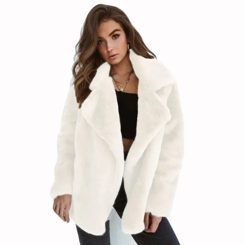 Soft Plush Faux Fur Coat – Cozy Open Front Winter Jacket