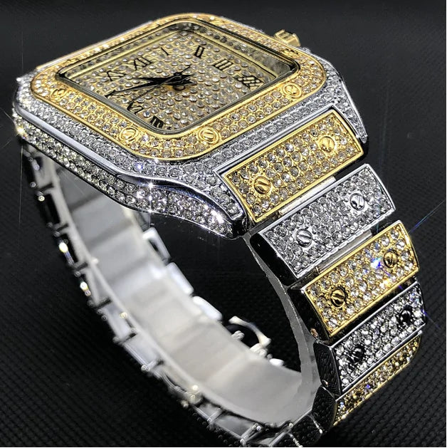 Swiss Geneva Diamond Watch – Stainless Steel Quartz Luxury Timepiece