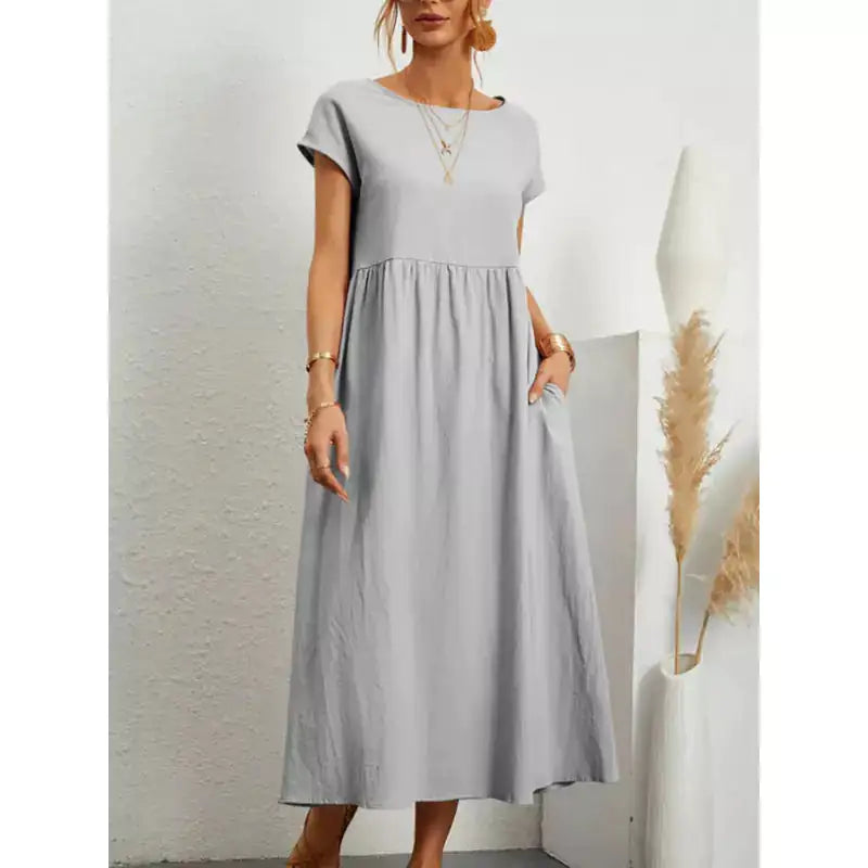 Women’s Long Linen Summer Dress with Pockets – Casual Loose Fit Midi Dress