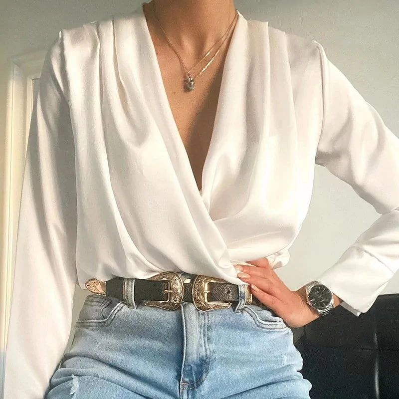 Draped Satin Blouse for Women - Elegant & Chic