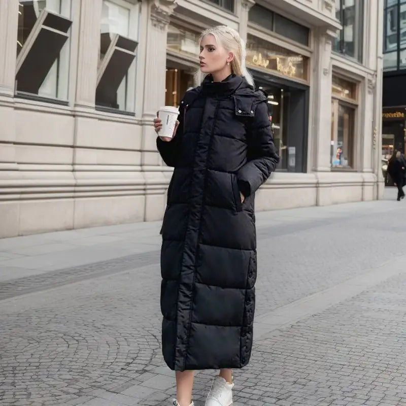 Long Puffer Coat for Women – Loose Fit Winter Jacket with Hood