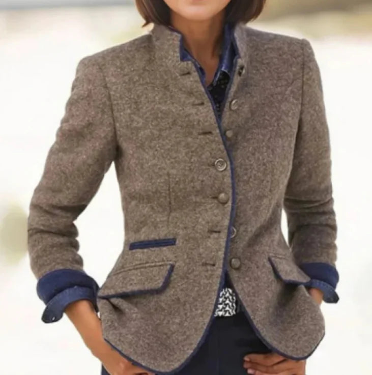 Women’s Woolen Blazer Jacket – Elegant Multi-Button Tailored Outerwear