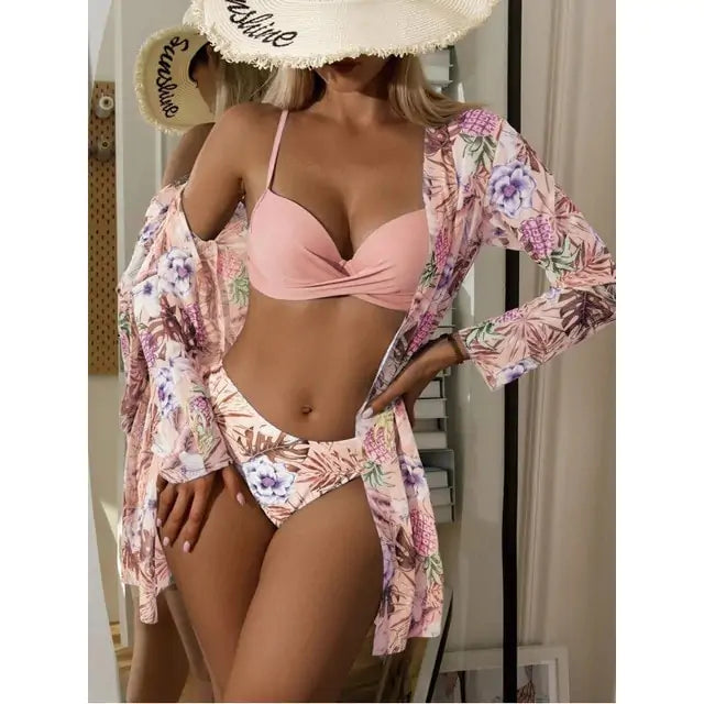 Three-piece Floral Bikini Set