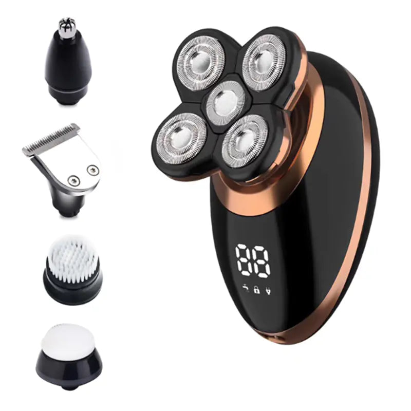 5-in-1 Bald Head & Beard Electric Shaver for Men – Waterproof Rotary Razor with Smart LED Display