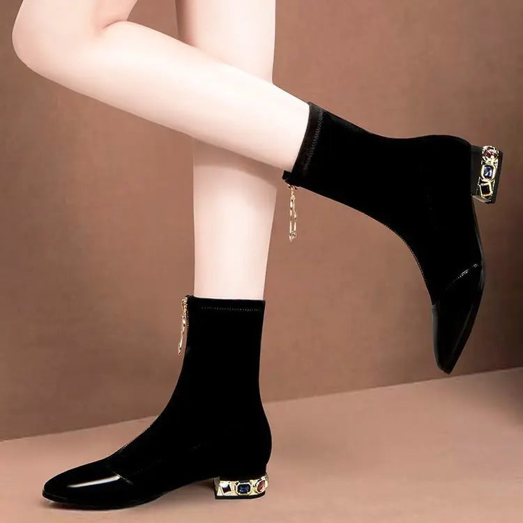 Women's Pointed Toe Boots with Colored Heel