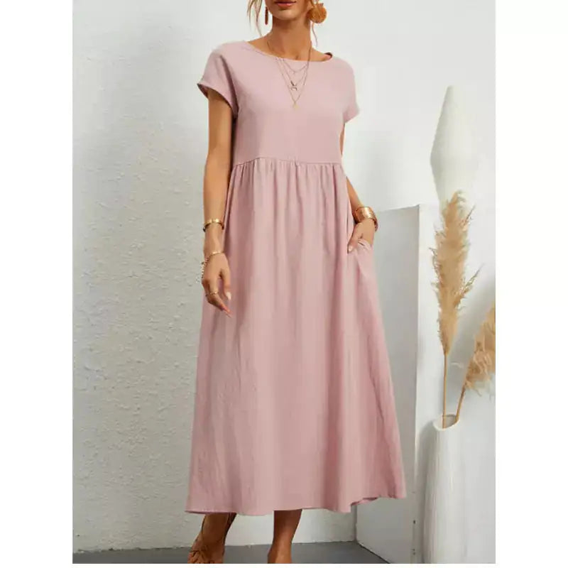 Women’s Long Linen Summer Dress with Pockets – Casual Loose Fit Midi Dress