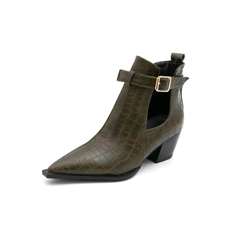Snake Print Short Ankle Boots with Belt for Women
