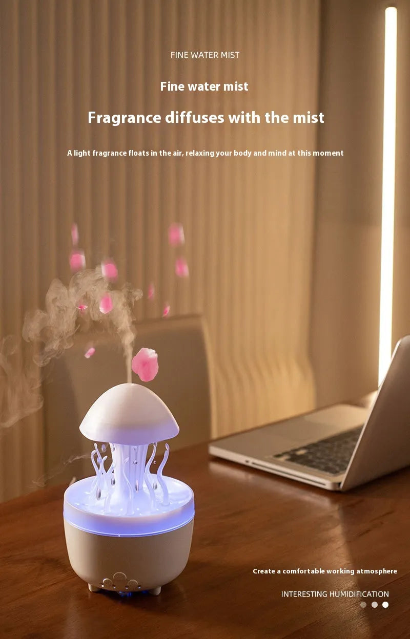 Color-Changing Jellyfish Aroma Diffuser & Humidifier – Rotating Water Drop Night Lamp