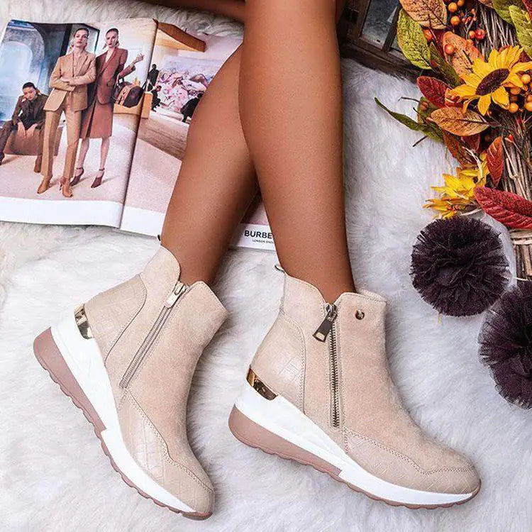 Women’s Wedge Ankle Boots with Side Zipper – Casual Platform Sneakers Boots