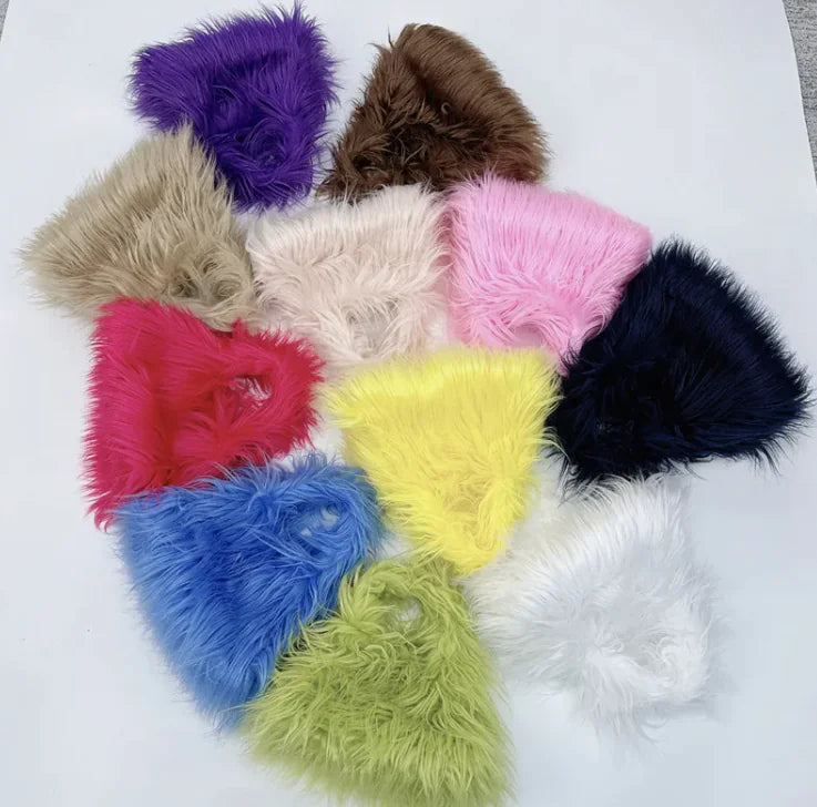 Faux Fur Statement Clutch – Fluffy Triangle Handbag