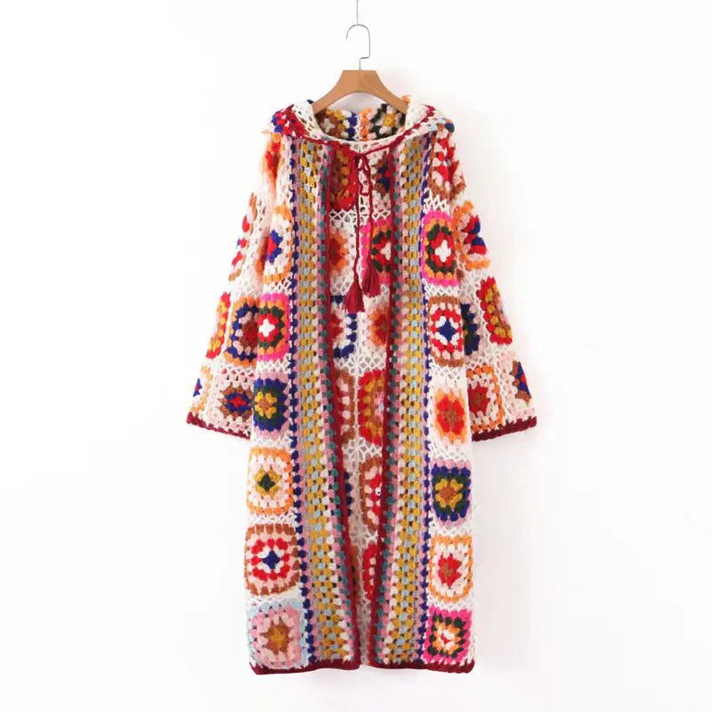 Handmade Crochet Hooded Coat for Women