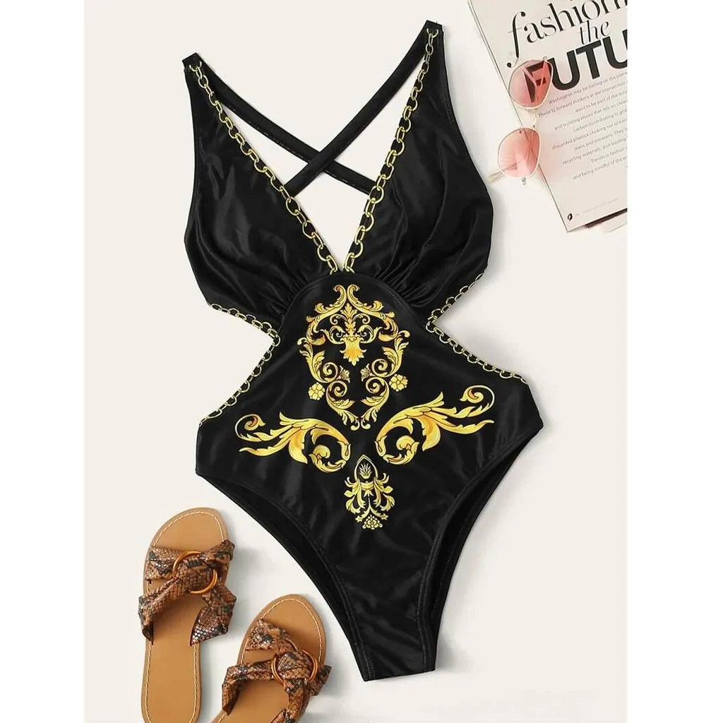 Baroque Print Monokini Swimsuit