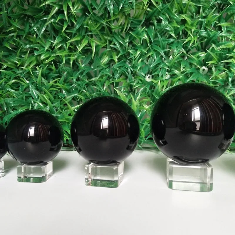 Natural Obsidian Crystal Ball – Black Stone Sphere for Home & Desk Décor