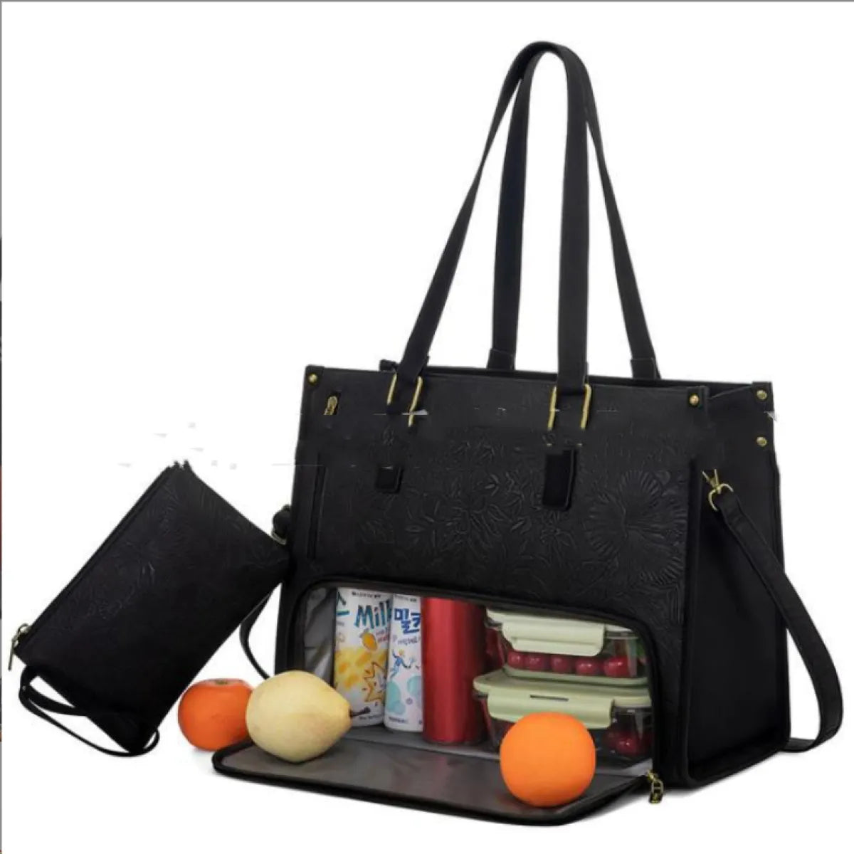 Quilted Insulated Tote Bag – Women’s Work Handbag with Built-In Lunch Cooler