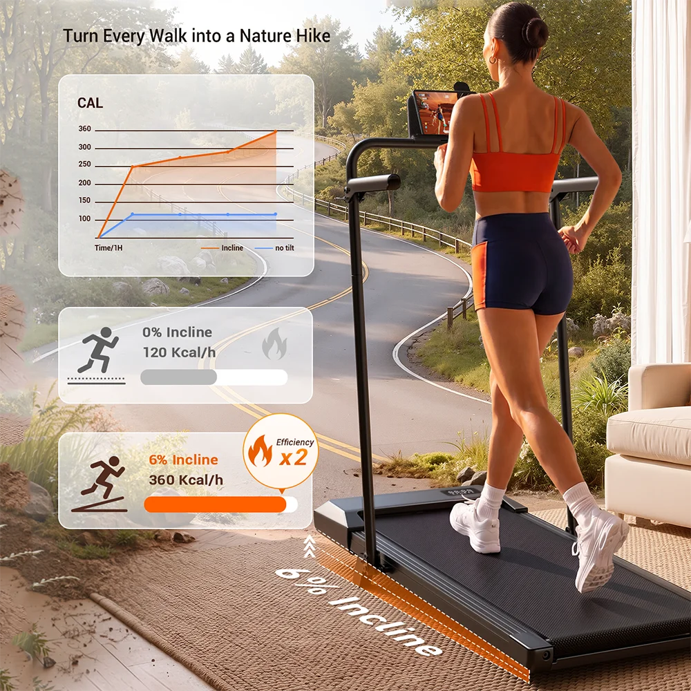 Superun foldable 2-in-1 treadmill with 6% incline, walking pad, 300 LBS carrying capacity, under-table treadmill for home office with app & remote control, running and jogging machine
