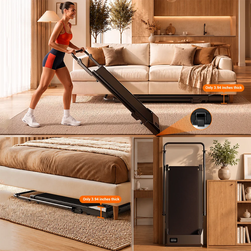 Superun foldable 2-in-1 treadmill with 6% incline, walking pad, 300 LBS carrying capacity, under-table treadmill for home office with app & remote control, running and jogging machine