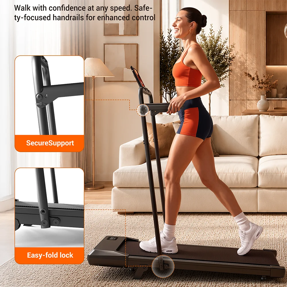 Superun foldable 2-in-1 treadmill with 6% incline, walking pad, 300 LBS carrying capacity, under-table treadmill for home office with app & remote control, running and jogging machine